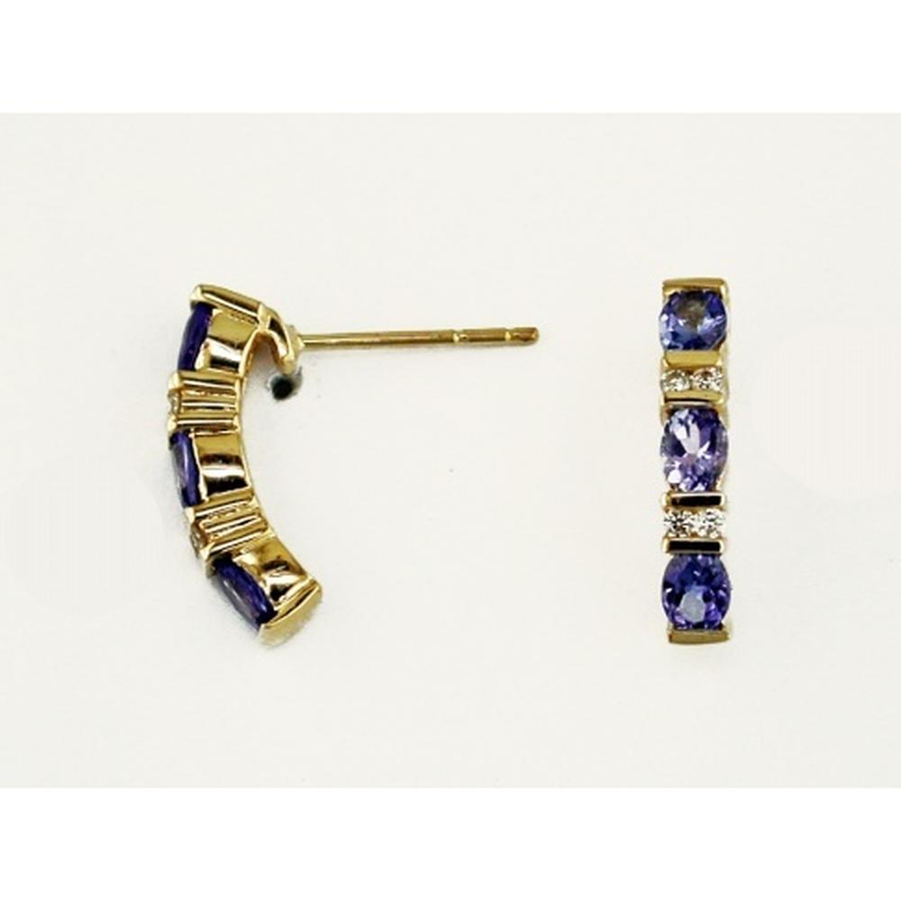 Royal 14K Yellow Gold Tanzanite and Diamond Hoop Earrings - 1.00 Carat Total Gem Weight