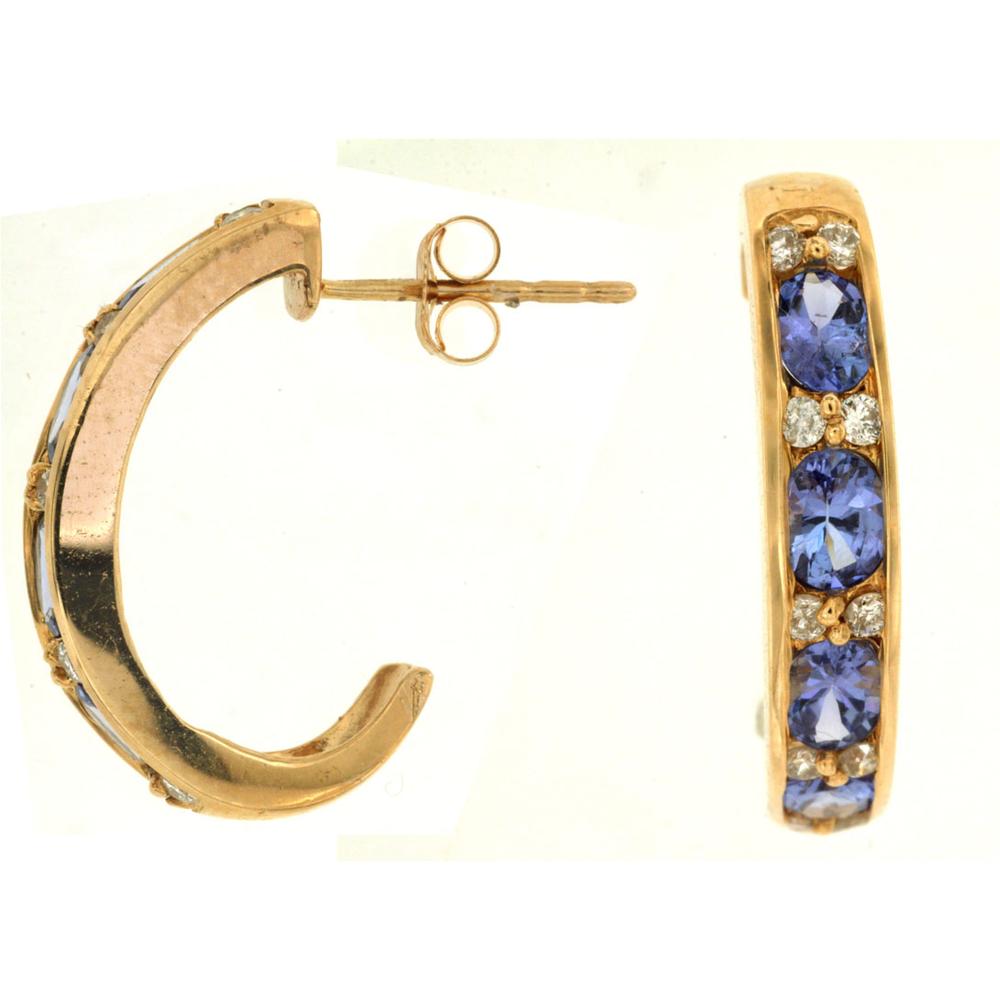 Royal 14K Yellow Gold Tanzanite & Diamond Hoop Earrings - 1.50 Carat Tanzanite, 0.32 Carat Diamond Total