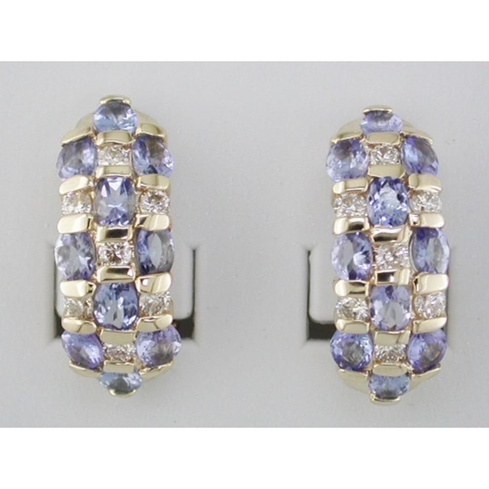 Royal 14K Yellow Gold Tanzanite and Diamond Hoop Earrings - 3.70 Carat Total Gemstone Weight