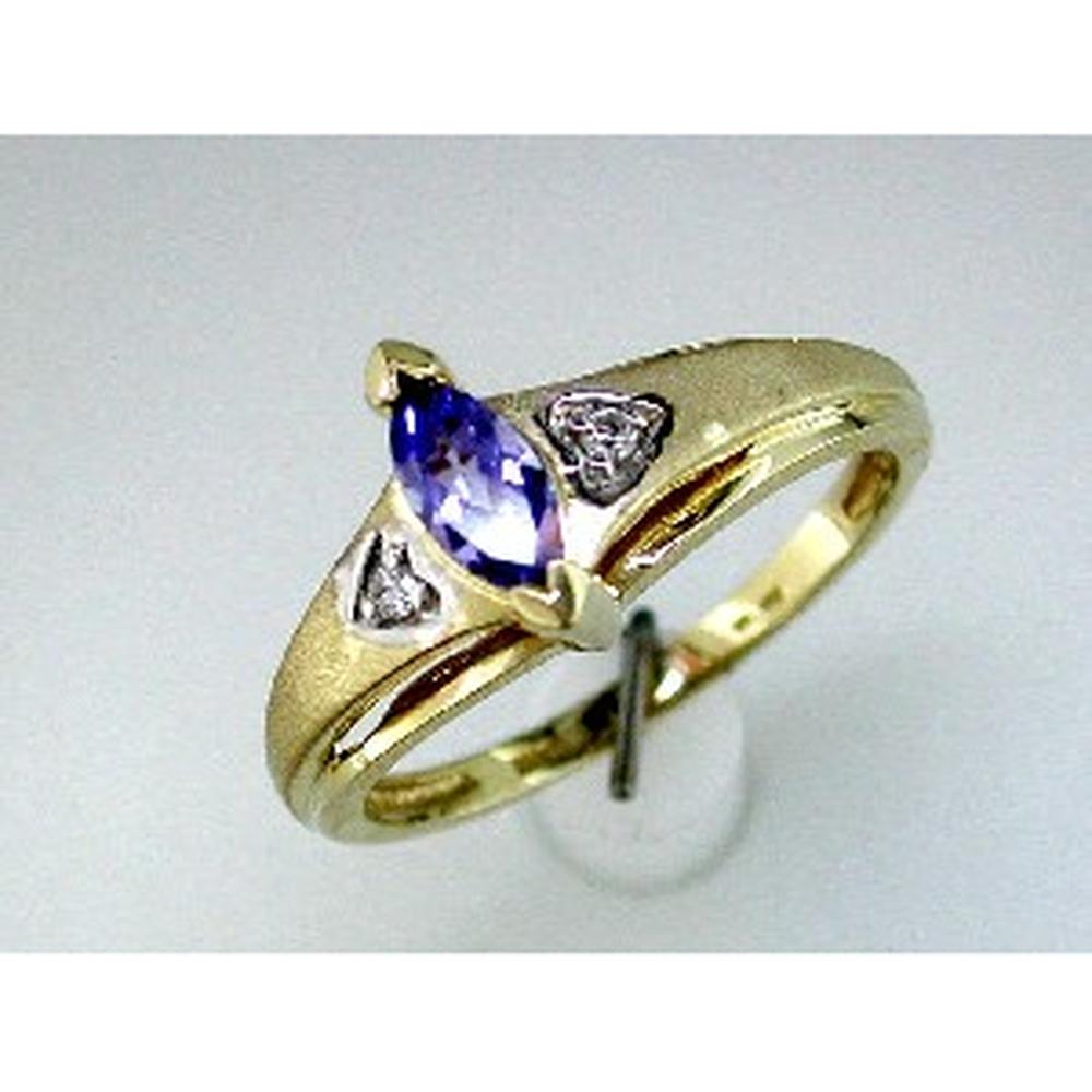 Royal 14K Yellow Gold Tanzanite & Diamond Marquise Halo Ring - 0.40 Carat Tanzanite, 0.03 Carat Diamonds