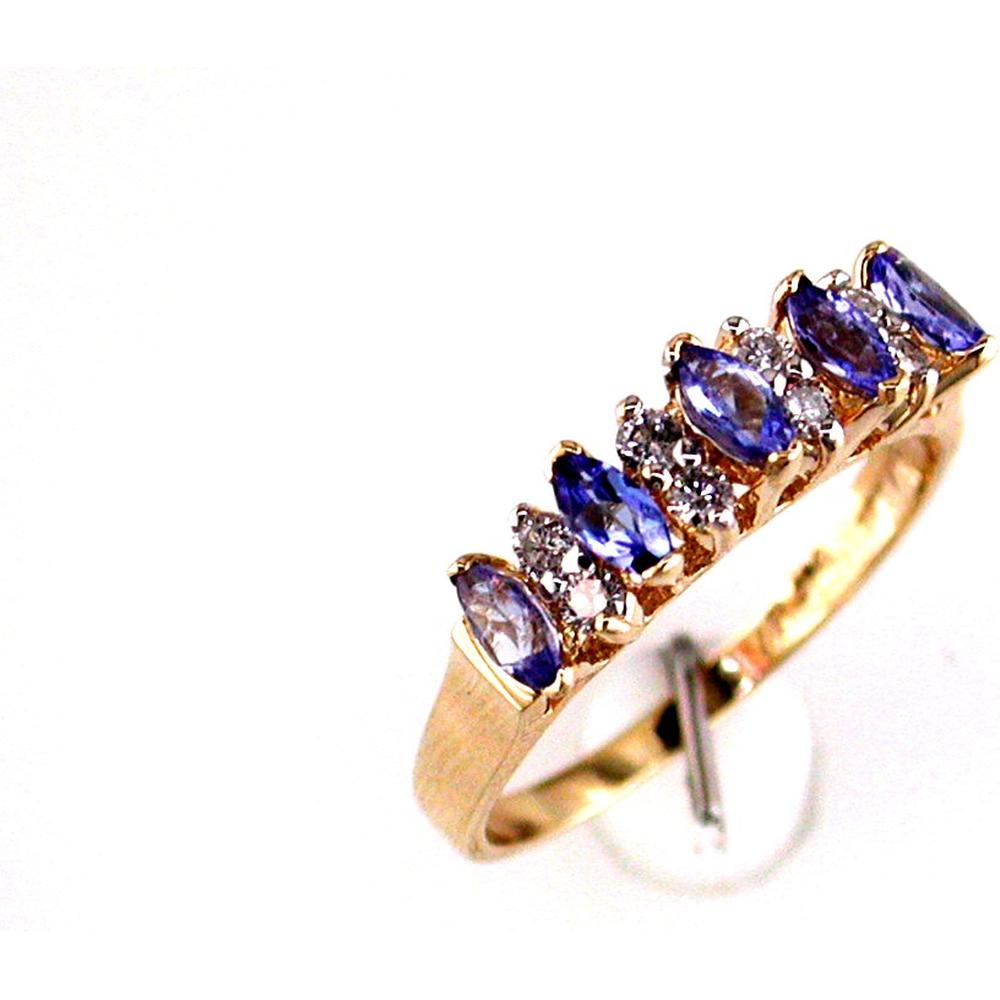 Royal 14K Yellow Gold Tanzanite and Diamond Marquise Halo Ring - 0.45 Carat Tanzanite, 0.17 Carat Diamonds