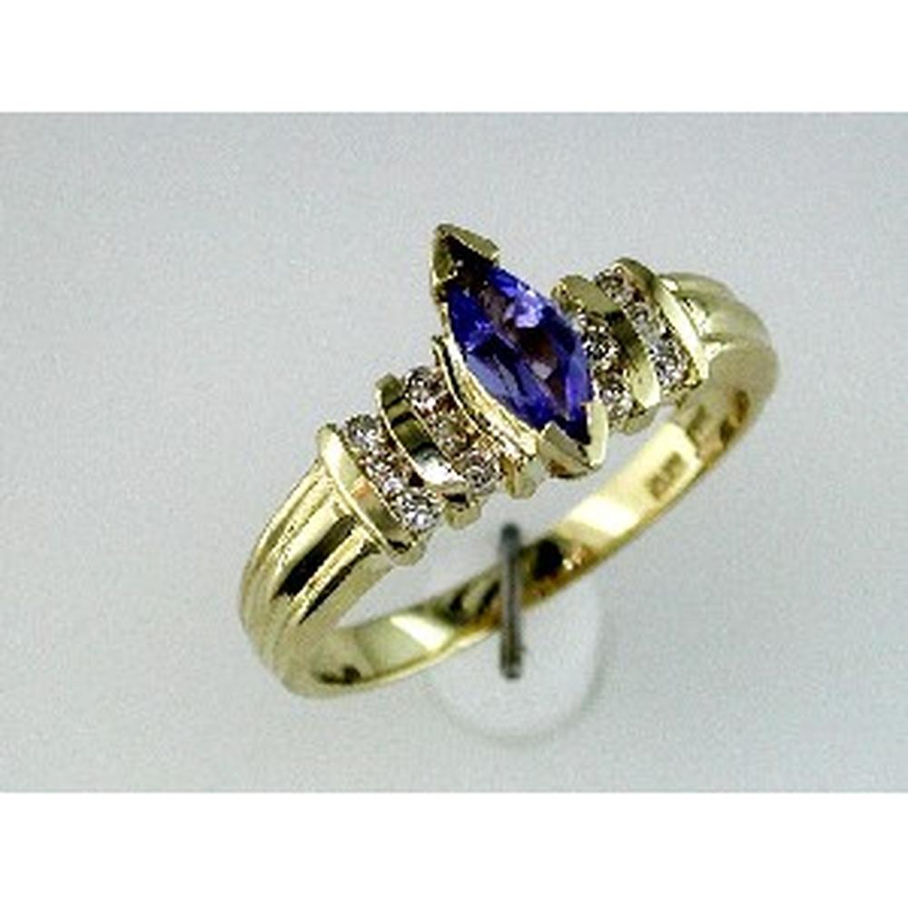 Royal 14K Yellow Gold Tanzanite and Diamond Marquise Ring - 0.30 Carat Tanzanite, 0.23 Carat Diamond Total Weight