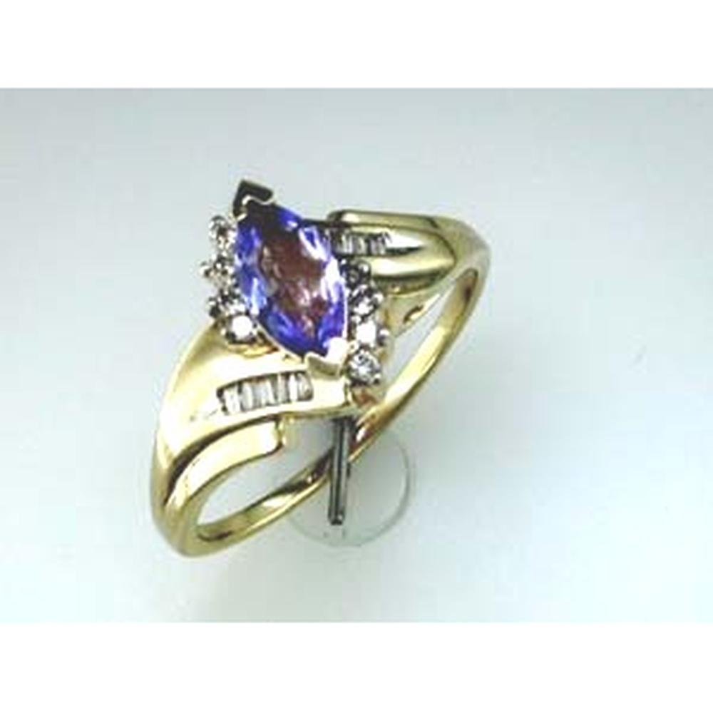 Royal 14K Yellow Gold Tanzanite & Diamond Marquise Ring - 0.80 Carat Total Gem Weight