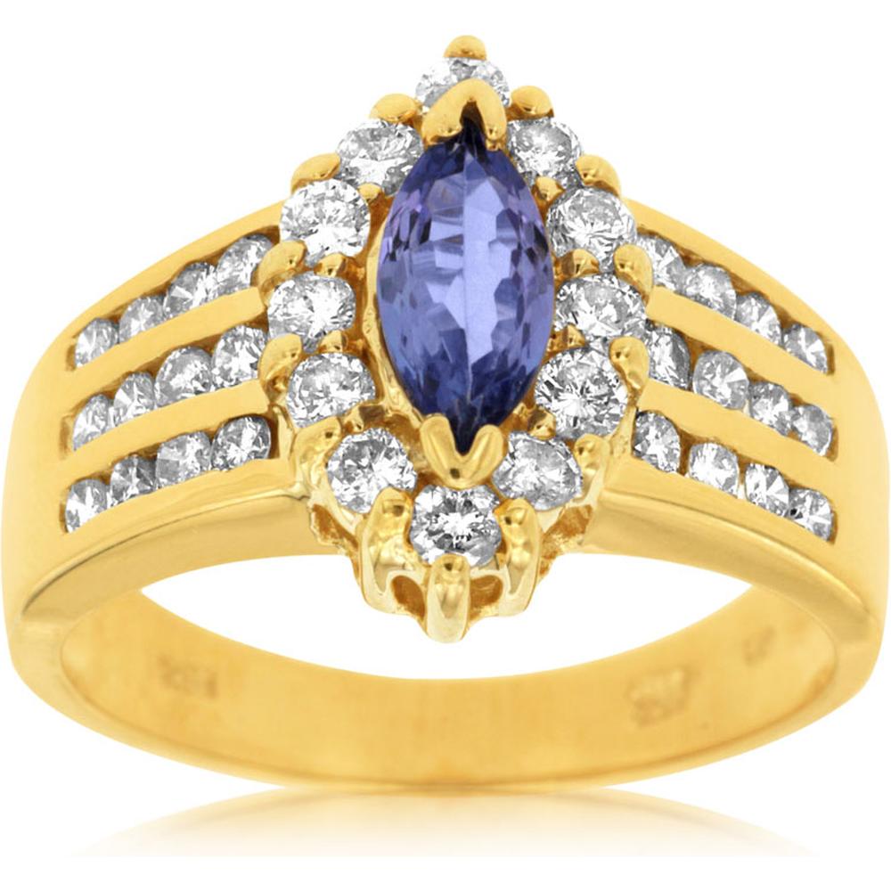 Royal 14K Yellow Gold Tanzanite & Diamond Marquise Ring - 1.50 Carat Total Gem Weight