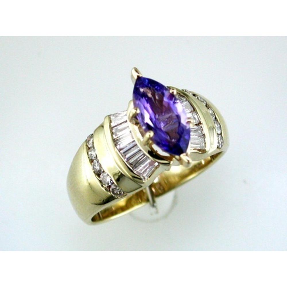 Royal 14K Yellow Gold Tanzanite & Diamond Marquise Ring - 1.75 Carat Total Gem Weight