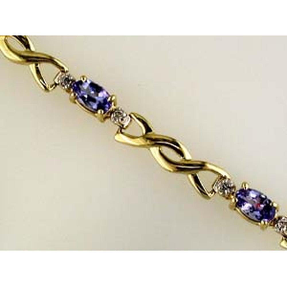 Royal 14K Yellow Gold Tanzanite and Diamond Oval Bracelet - 1.70 Carat Tanzanite, 0.12 Carat Diamond Total Weight
