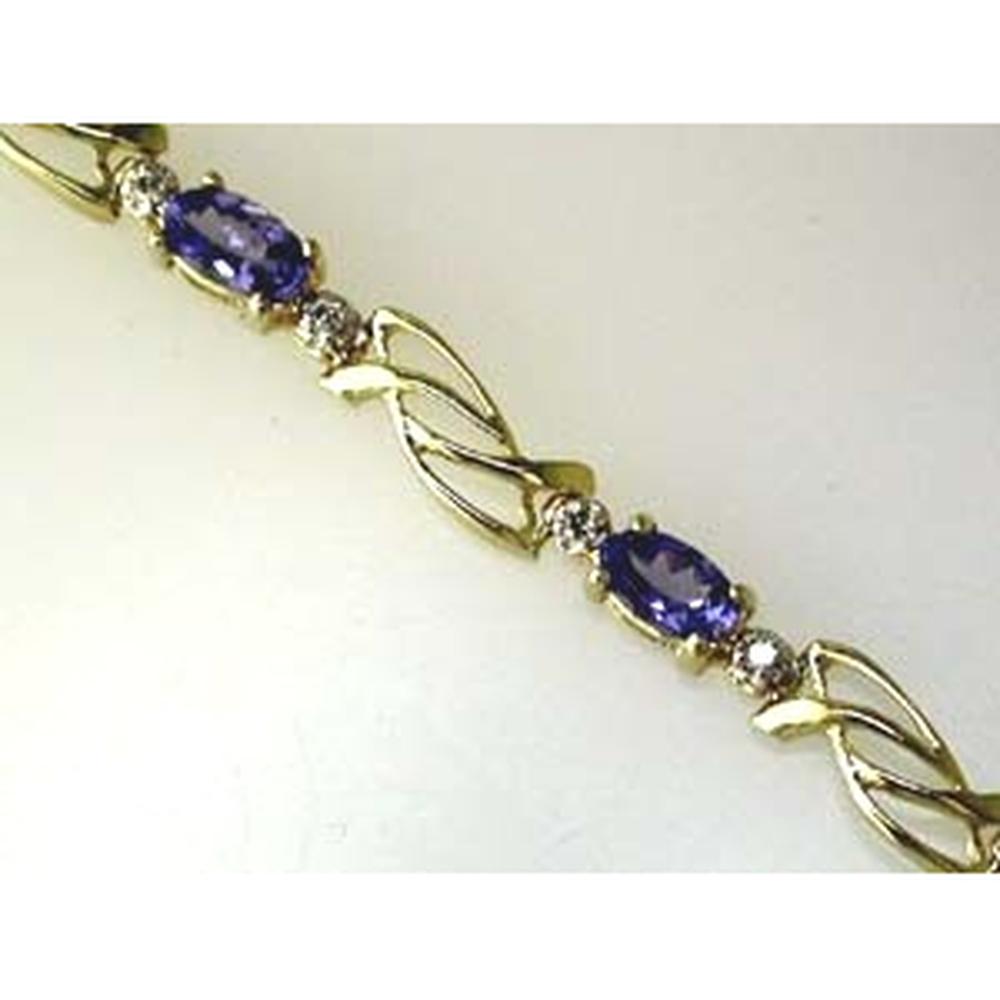 Royal 14K Yellow Gold Tanzanite and Diamond Oval Bracelet - 2.10 Carat Tanzanite, 0.15 Carat Diamonds