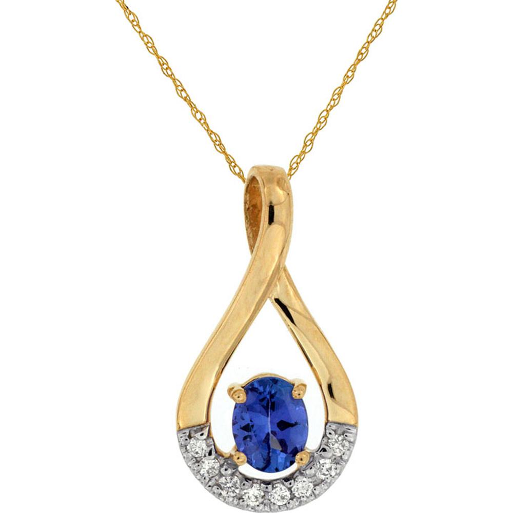 Royal 14K Yellow Gold Tanzanite & Diamond Oval Pendant - 0.33 Carat Tanzanite, 0.06 Carat Diamonds