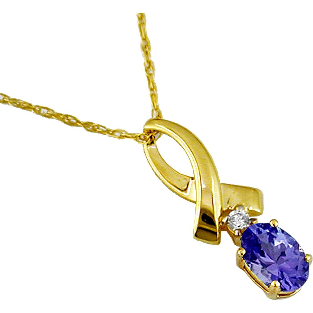 Royal 14K Yellow Gold Tanzanite & Diamond Oval Pendant - 0.35 Carat Tanzanite, 0.03 Carat Diamonds