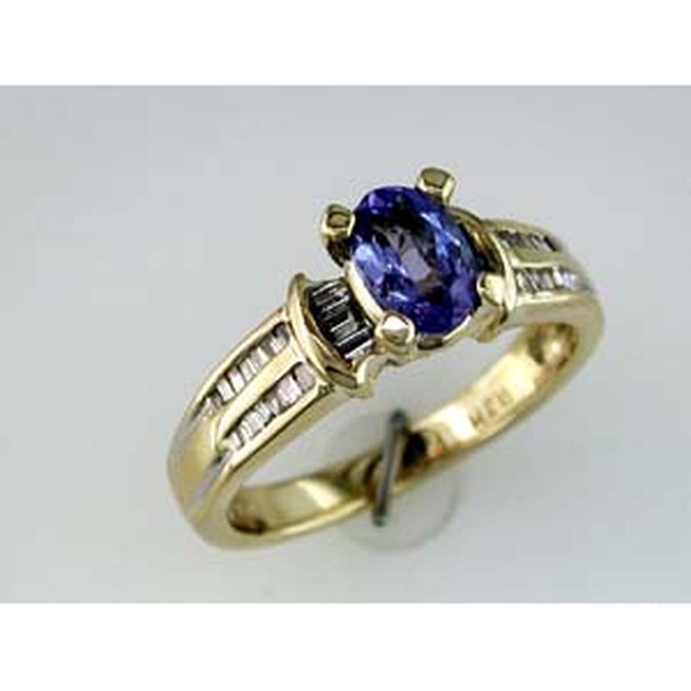 Royal 14K Yellow Gold Tanzanite and Diamond Oval Ring - 1.08 Carat Total Gem Weight