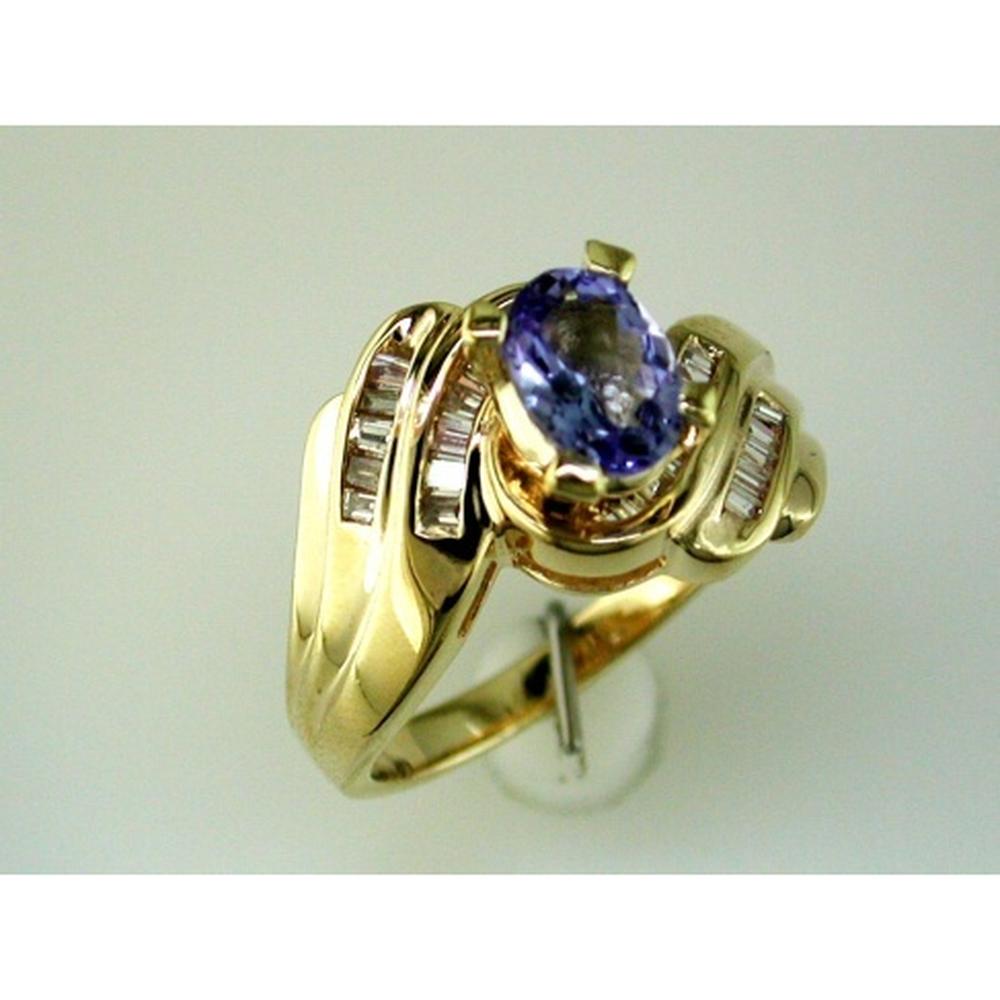 Royal 14K Yellow Gold Tanzanite & Diamond Oval Ring - 1.25 Carat Total Gem Weight