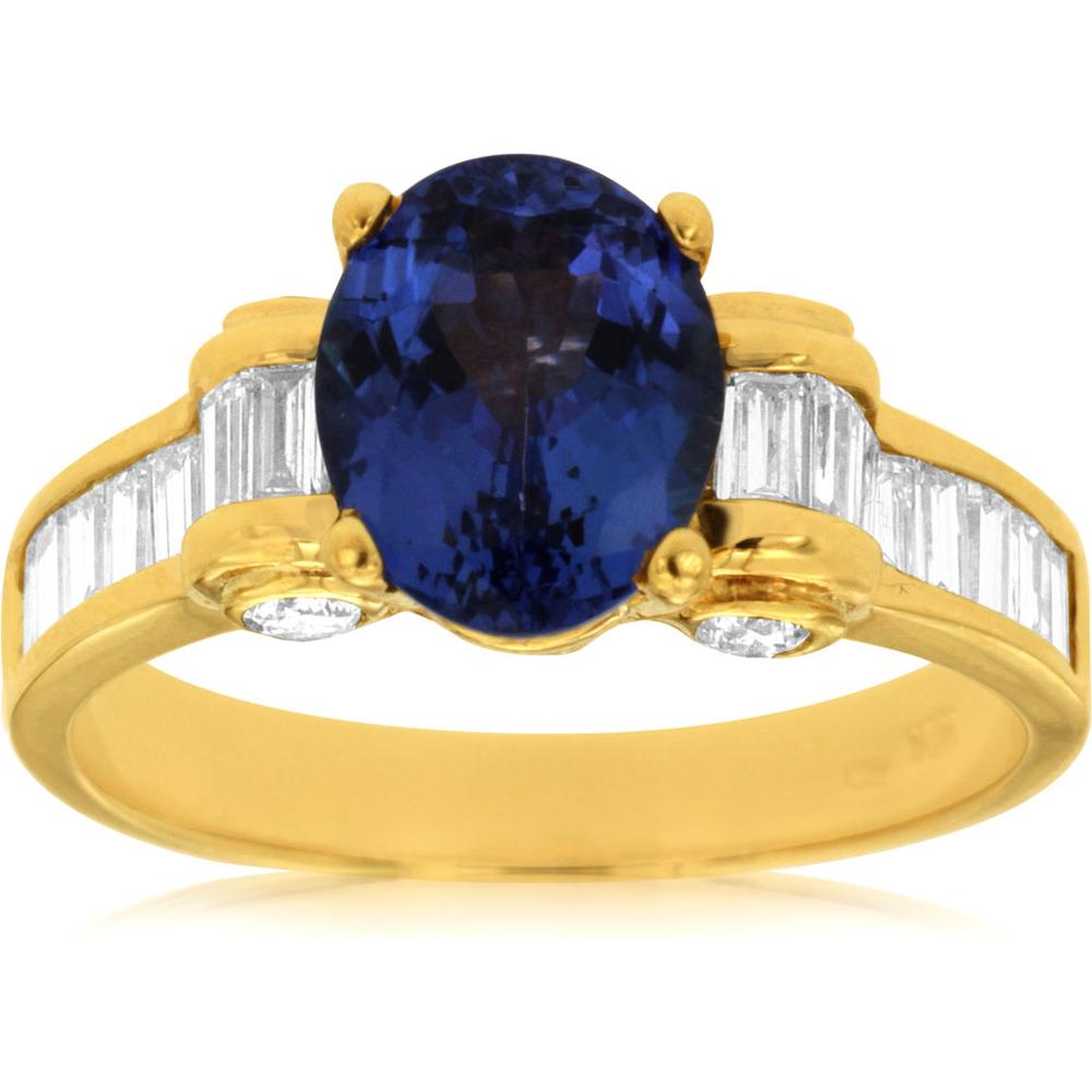 Royal 14K Yellow Gold Tanzanite and Diamond Oval Ring - 3.50 Carat Total Gem Weight