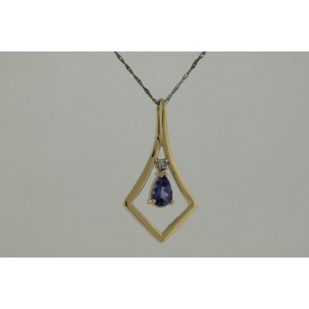 Royal 14K Yellow Gold Tanzanite & Diamond Pear Pendant - 0.42 Carat Tanzanite, Round Diamonds