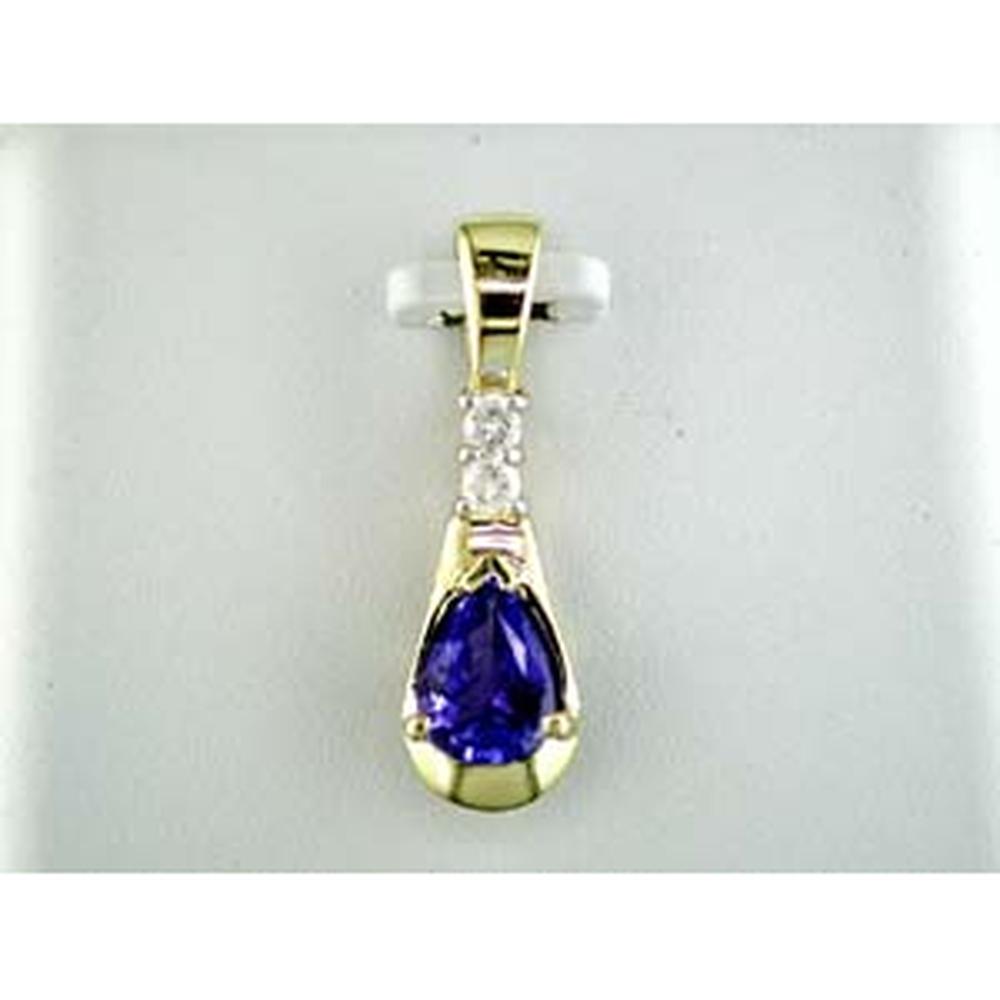 Royal 14K Yellow Gold Tanzanite & Diamond Pear Pendant - 1.15 Carat Tanzanite, 0.12 Carat Diamond