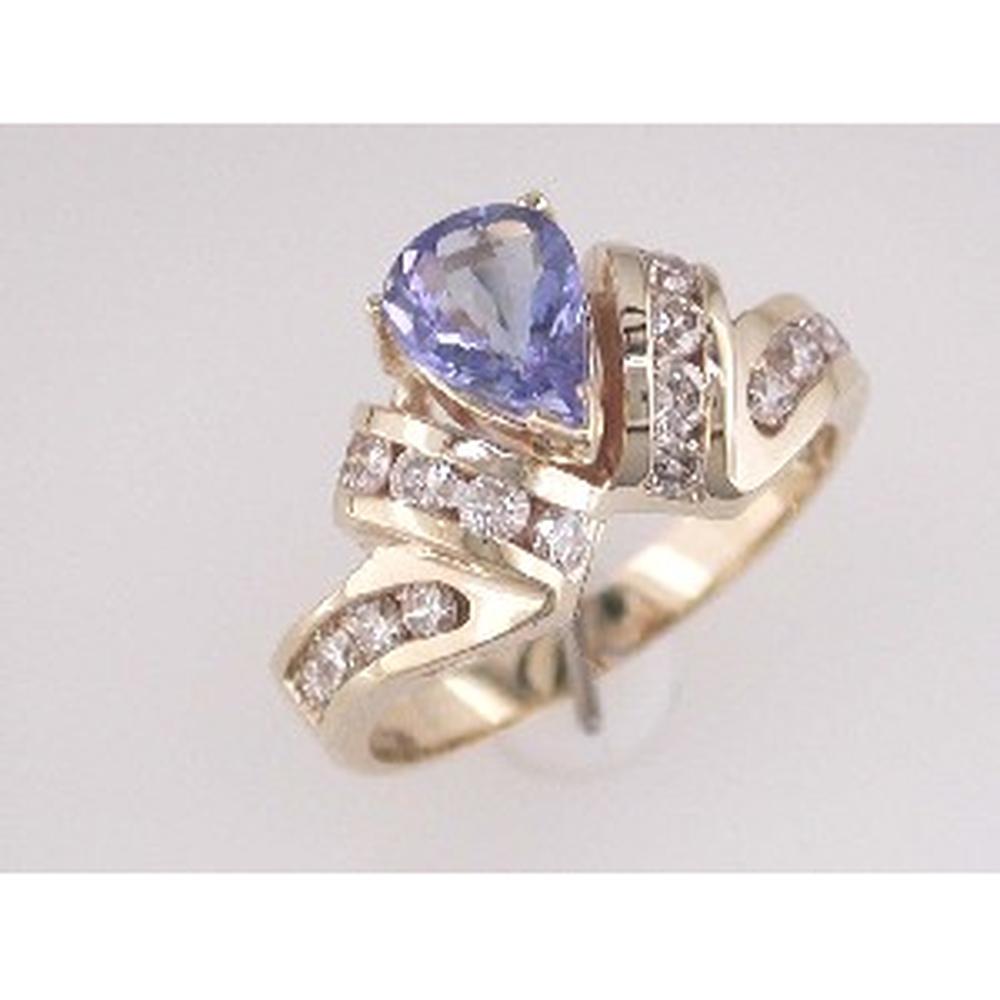 Royal 14K Yellow Gold Tanzanite and Diamond Pear Ring - 1.10 Carat Tanzanite, 0.70 Carat Diamonds