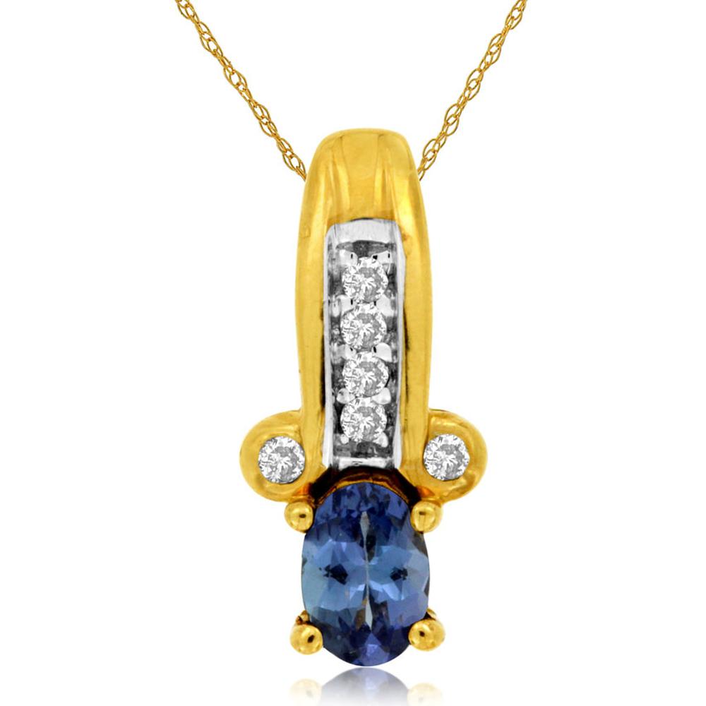 Royal 14K Yellow Gold Tanzanite & Diamond Pendant - 0.40 Carat Tanzanite, 0.10 Carat Diamonds