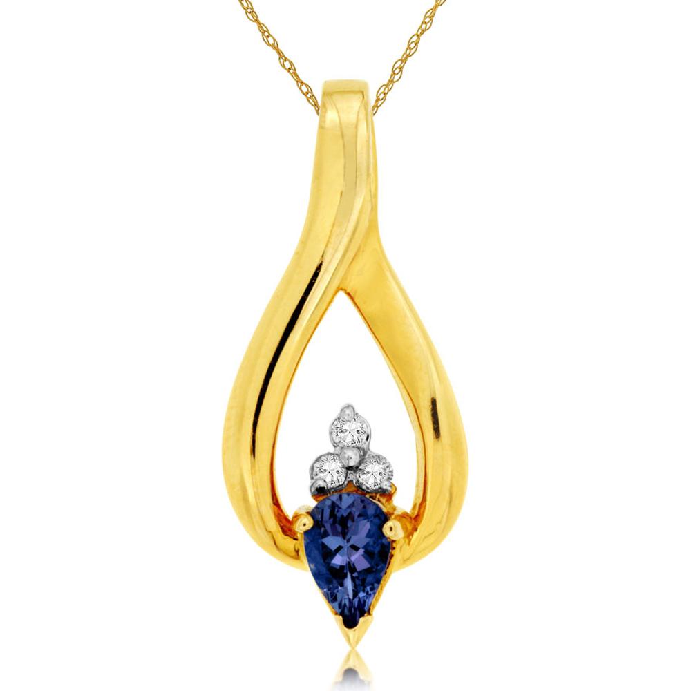 Royal 14K Yellow Gold Tanzanite & Diamond Pendant - 0.50 Carat Tanzanite, 0.06 Carat Diamond