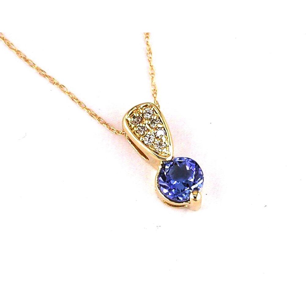 Royal 14K Yellow Gold Tanzanite & Diamond Pendant - Captivating Elegance