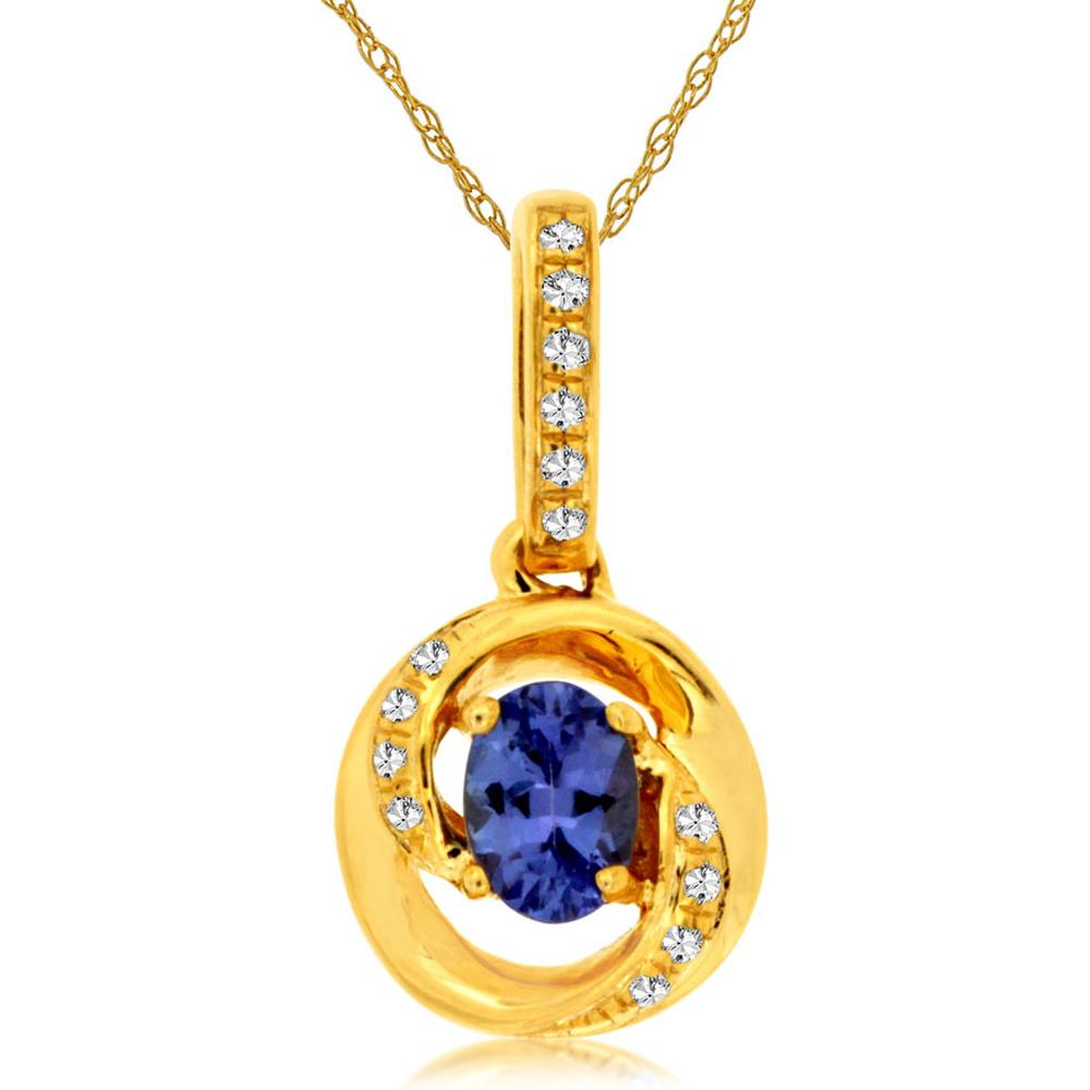 Royal 14K Yellow Gold Tanzanite & Diamond Pendant - Captivating Oval Design