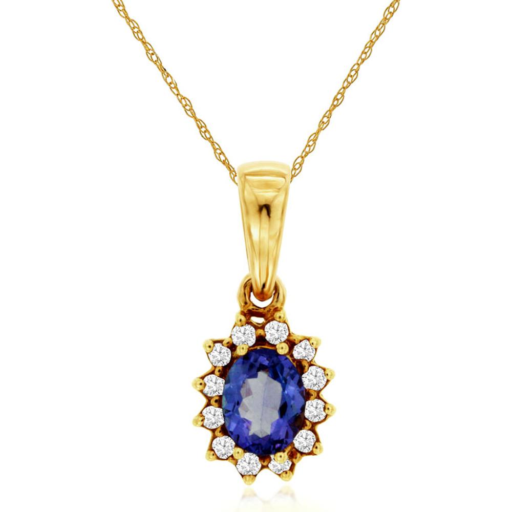 Royal 14K Yellow Gold Tanzanite & Diamond Pendant - Enchanting Oval Necklace