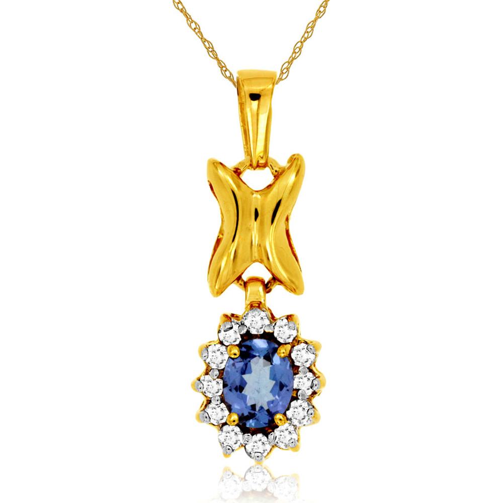 Royal 14K Yellow Gold Tanzanite & Diamond Pendant - Exquisite Elegance