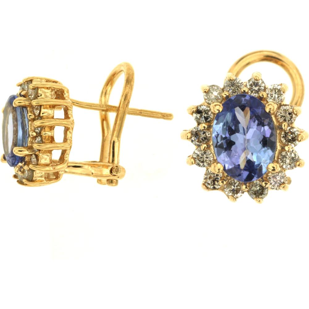 Royal 14K Yellow Gold Tanzanite & Diamond Princess Cut Earrings - 1.60 Carat Tanzanite, 0.60 Carat Diamonds