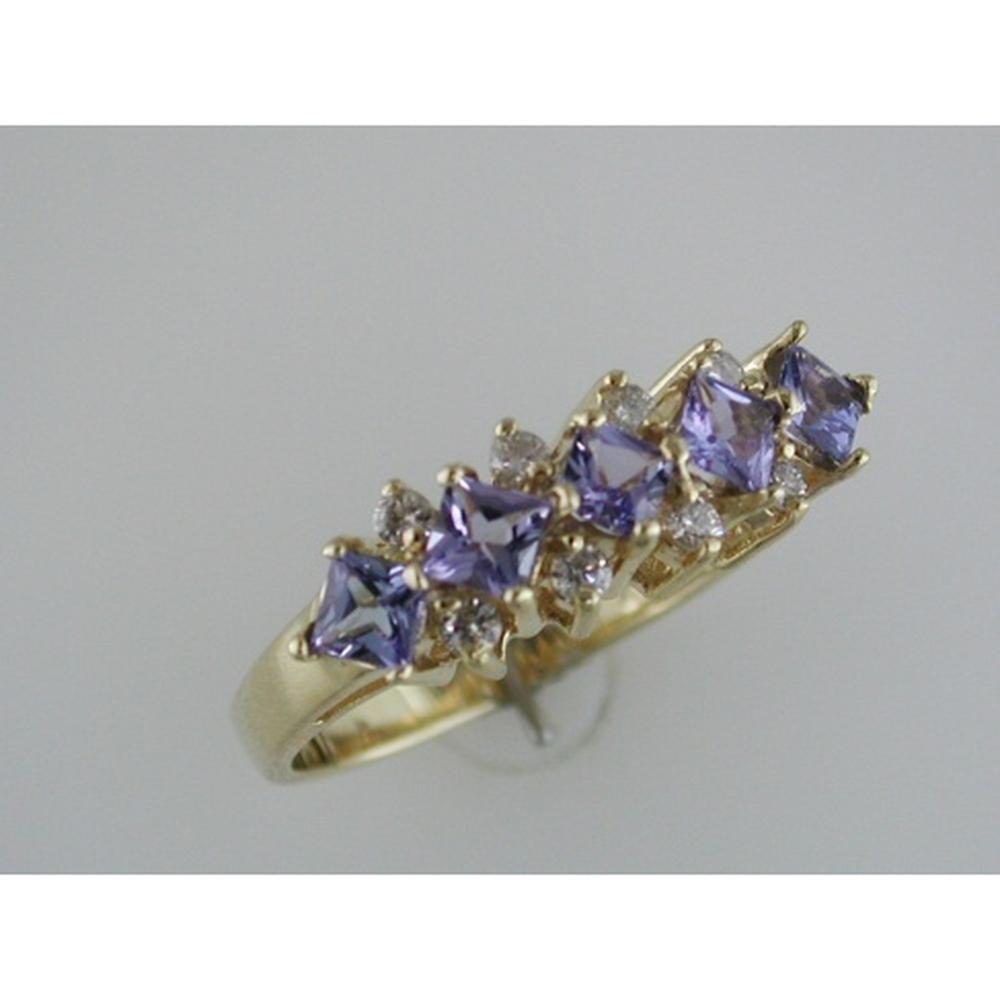 Royal 14K Yellow Gold Tanzanite and Diamond Princess-Cut Ring - 0.75 Carat Tanzanite, 0.22 Carat Diamond Total Weight