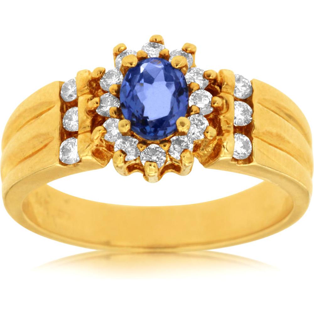 Royal 14K Yellow Gold Tanzanite & Diamond Ring - 0.40 Carat Oval Tanzanite