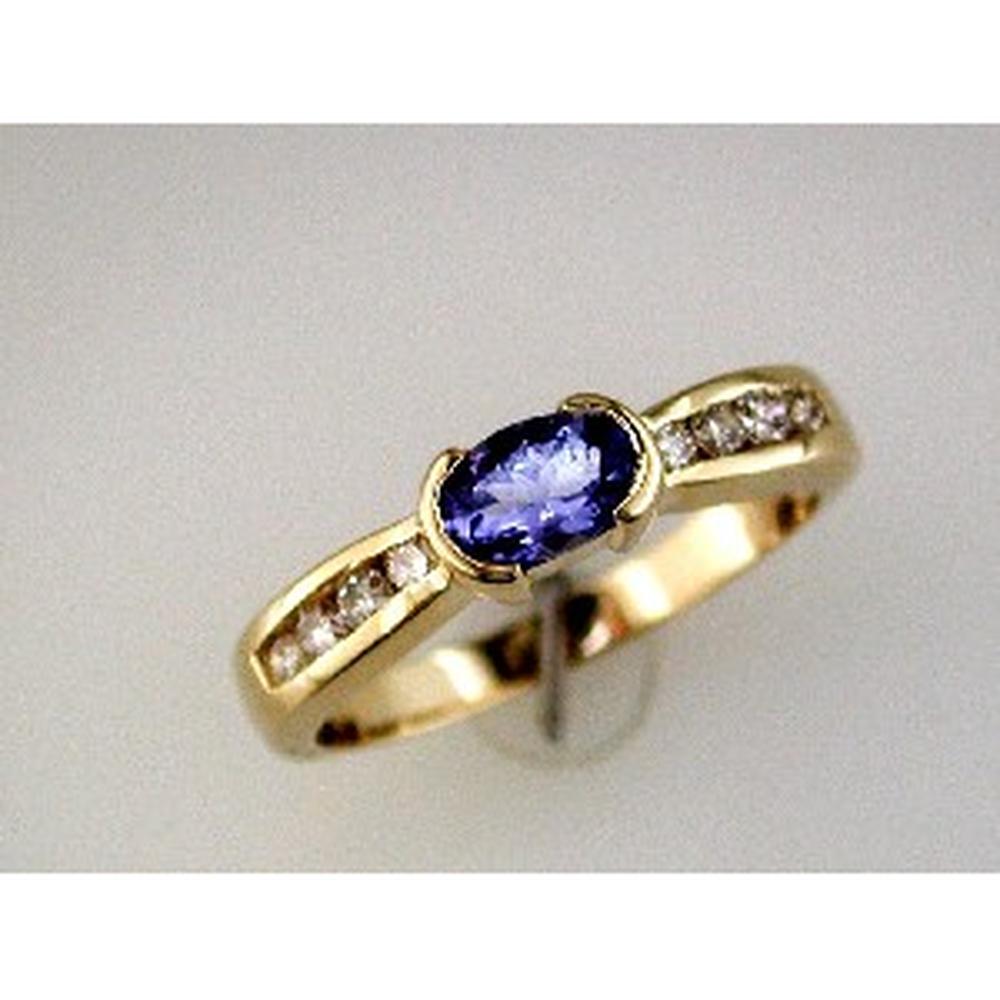 Royal 14K Yellow Gold Tanzanite and Diamond Ring - 0.40 Carat Oval Tanzanite, Round Diamonds