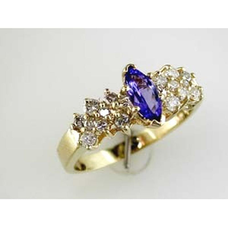 Royal 14K Yellow Gold Tanzanite & Diamond Ring - 0.50 Carat Tanzanite, Round Diamonds - Fine Jewelry
