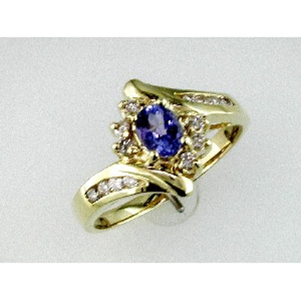 Royal 14K Yellow Gold Tanzanite & Diamond Ring - 0.60 Carat Oval Tanzanite, 0.25 Carat Total Diamond Weight