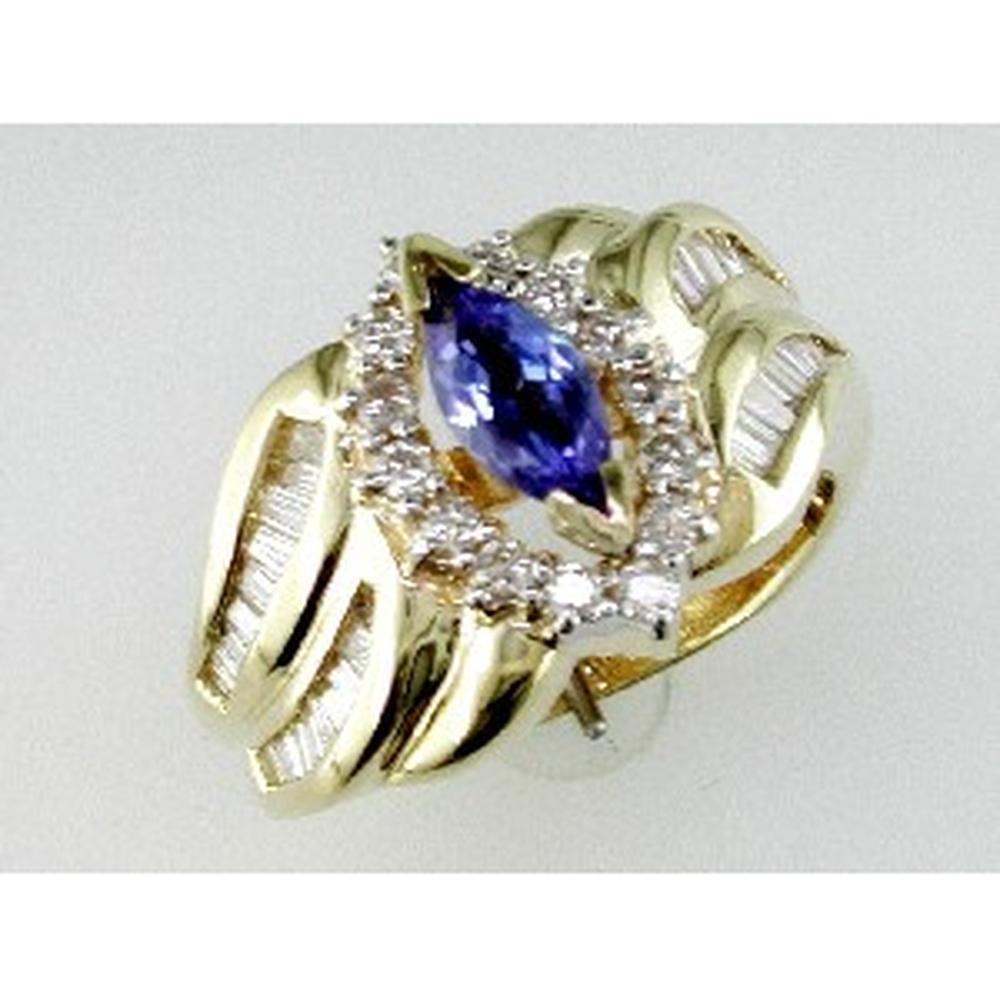 Royal 14K Yellow Gold Tanzanite & Diamond Ring - 0.60 Carat Tanzanite, 55 Baguette Diamonds, 30 Petite Round Diamonds