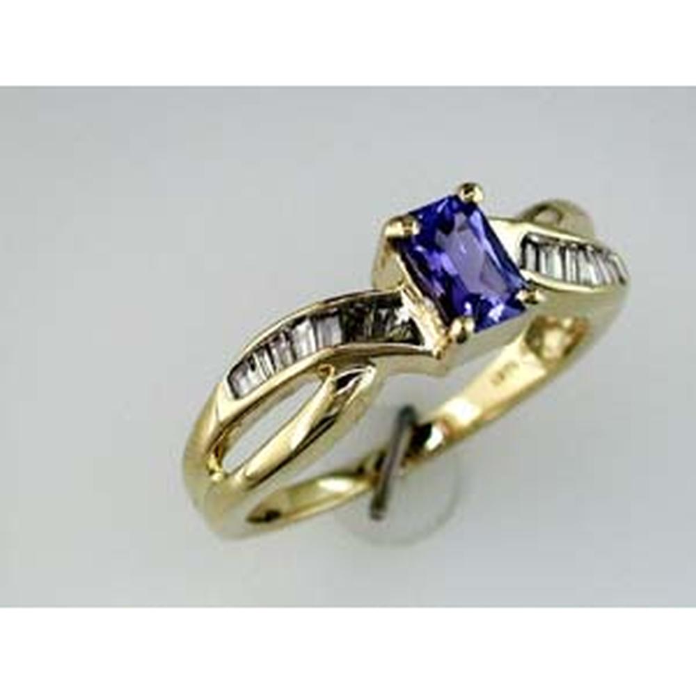 Royal 14K Yellow Gold Tanzanite & Diamond Ring - 0.70 Carat Tanzanite & Baguette Diamond Accents