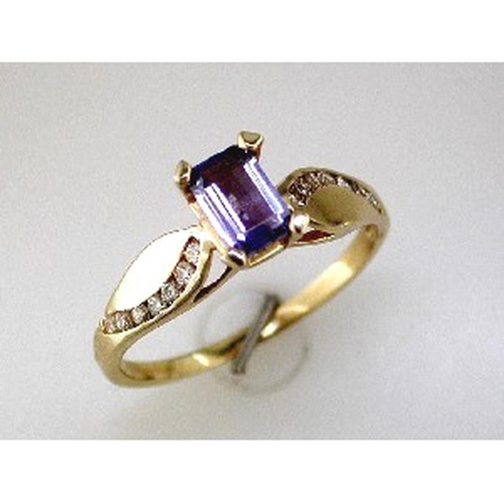 Royal 14K Yellow Gold Tanzanite and Diamond Ring - 0.70 Carat Tanzanite, Round Diamond Accents
