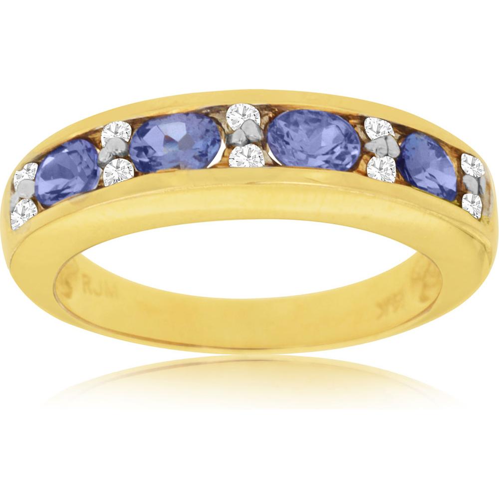 Royal 14K Yellow Gold Tanzanite & Diamond Ring - 0.75 Carat Oval Tanzanite, Halo Setting