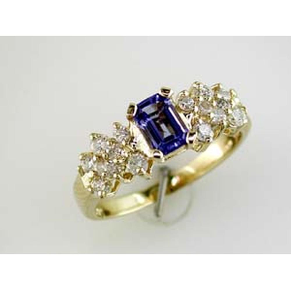 Royal 14K Yellow Gold Tanzanite and Diamond Ring - 0.75 Carat Tanzanite, Round Diamonds