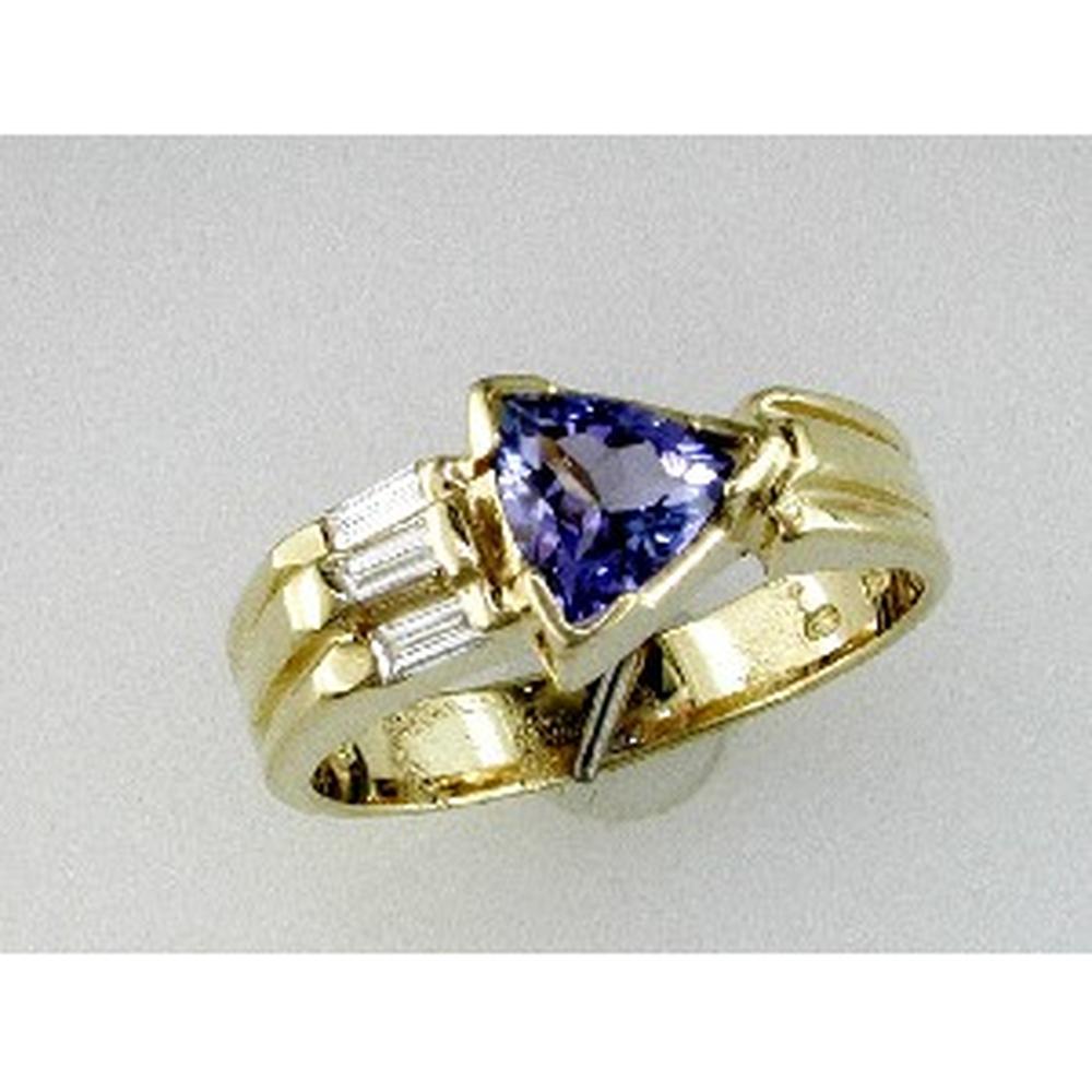 Royal 14K Yellow Gold Tanzanite & Diamond Ring - 0.75 Carat Trillion-Cut Tanzanite