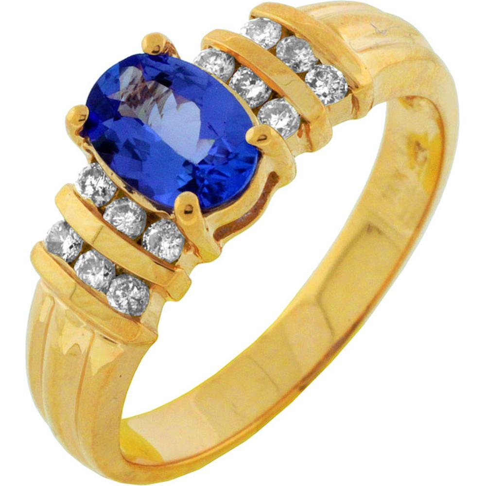 Royal 14K Yellow Gold Tanzanite & Diamond Ring - 0.80 Carat Tanzanite, 0.23 Carat Diamond Total