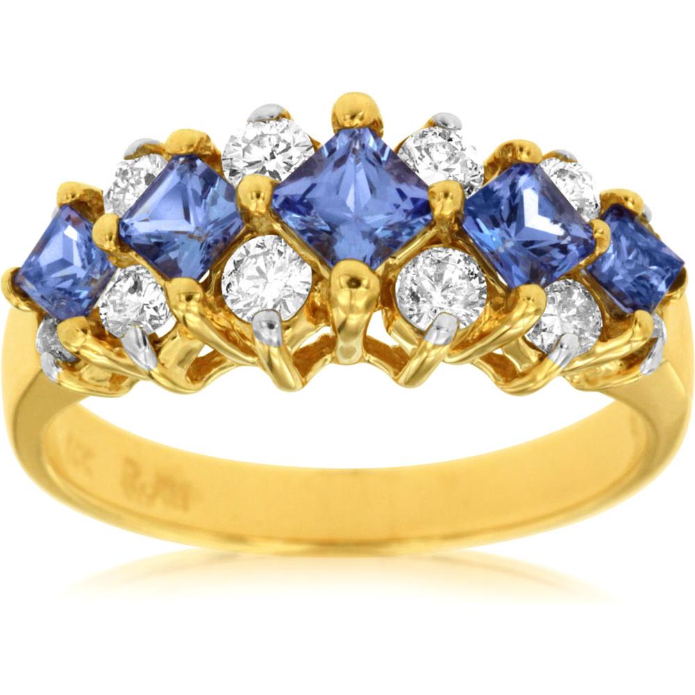 Royal 14K Yellow Gold Tanzanite & Diamond Ring - 0.80 Carat Tanzanite, Round Diamonds