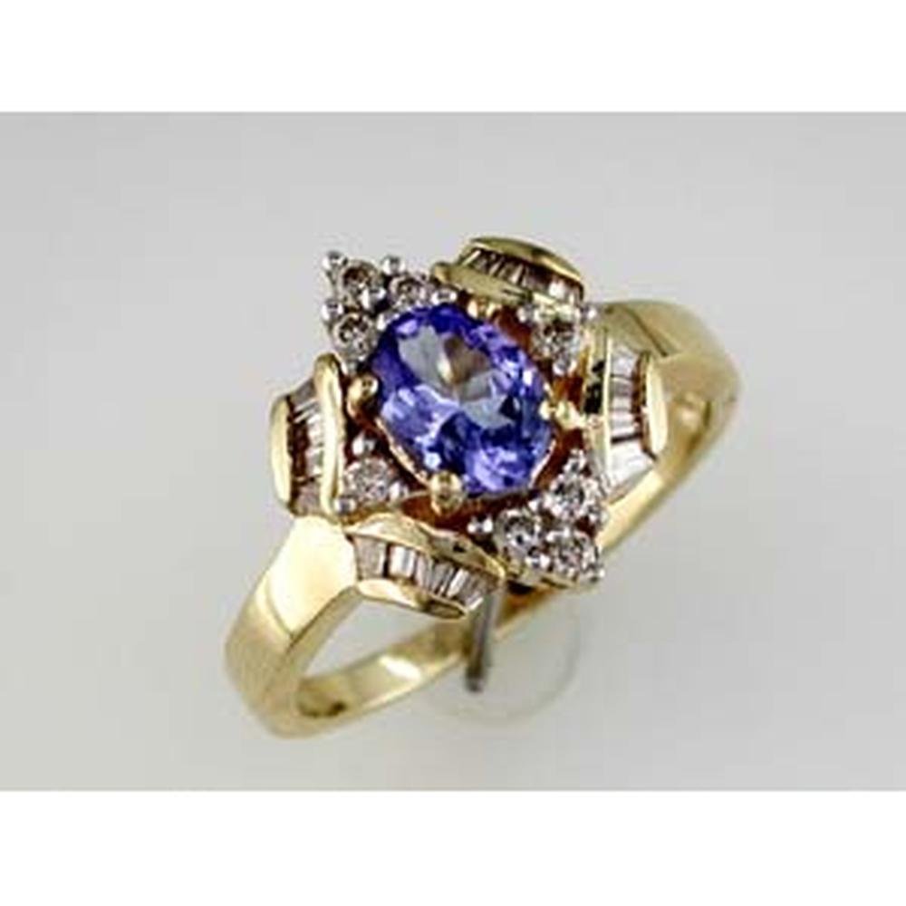 Royal 14K Yellow Gold Tanzanite & Diamond Ring - 0.85 Carat Oval Tanzanite, 0.38 Carat Total Diamond Weight
