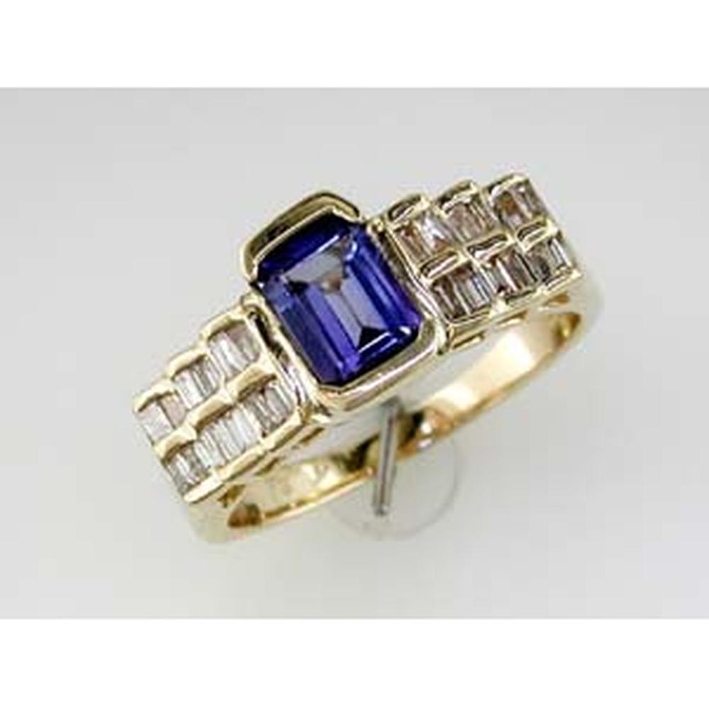 Royal 14K Yellow Gold Tanzanite & Diamond Ring - 1.00 Carat Tanzanite, 0.33 Carat Baguette Diamonds
