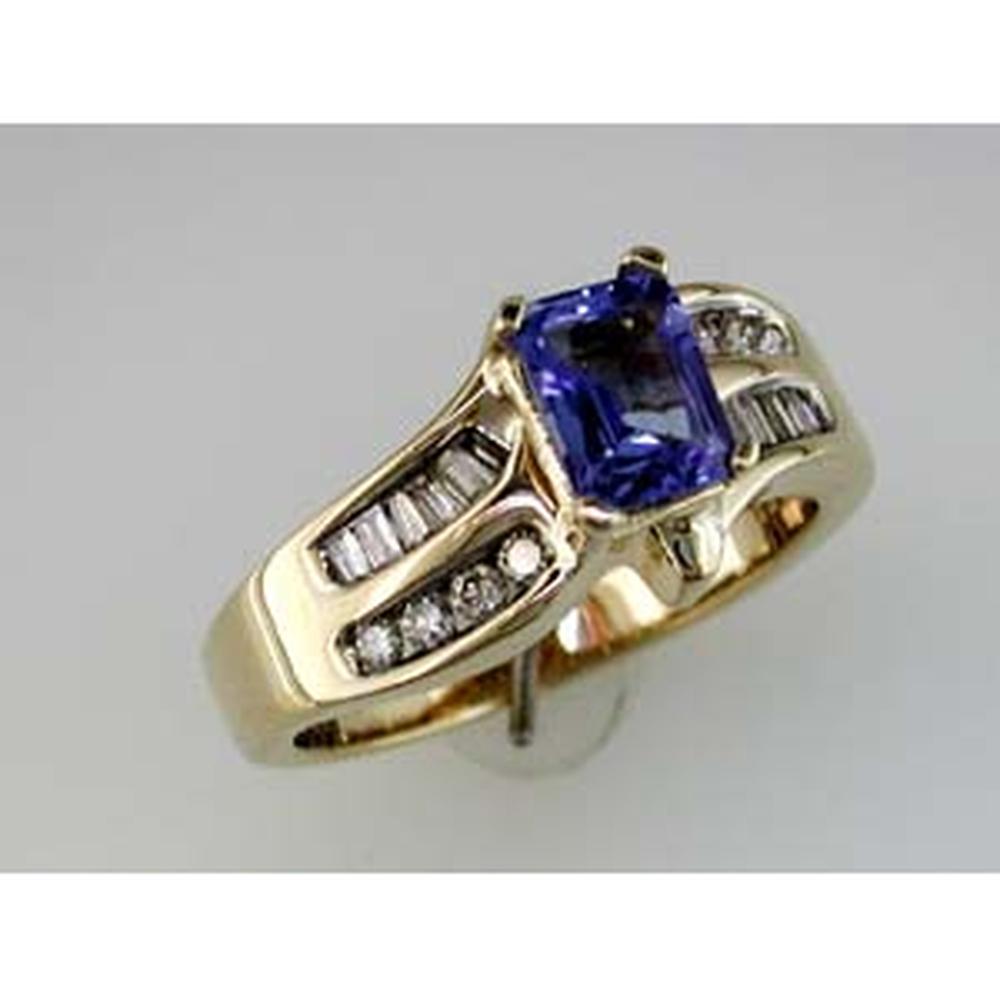 Royal 14K Yellow Gold Tanzanite & Diamond Ring - 1.00 Carat Tanzanite, 0.35 Carat Baguette Diamonds