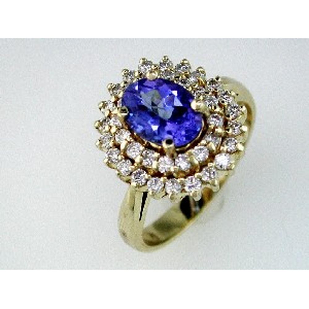 Royal 14K Yellow Gold Tanzanite & Diamond Ring - 1.25 Carat Tanzanite & Round Diamond Accents