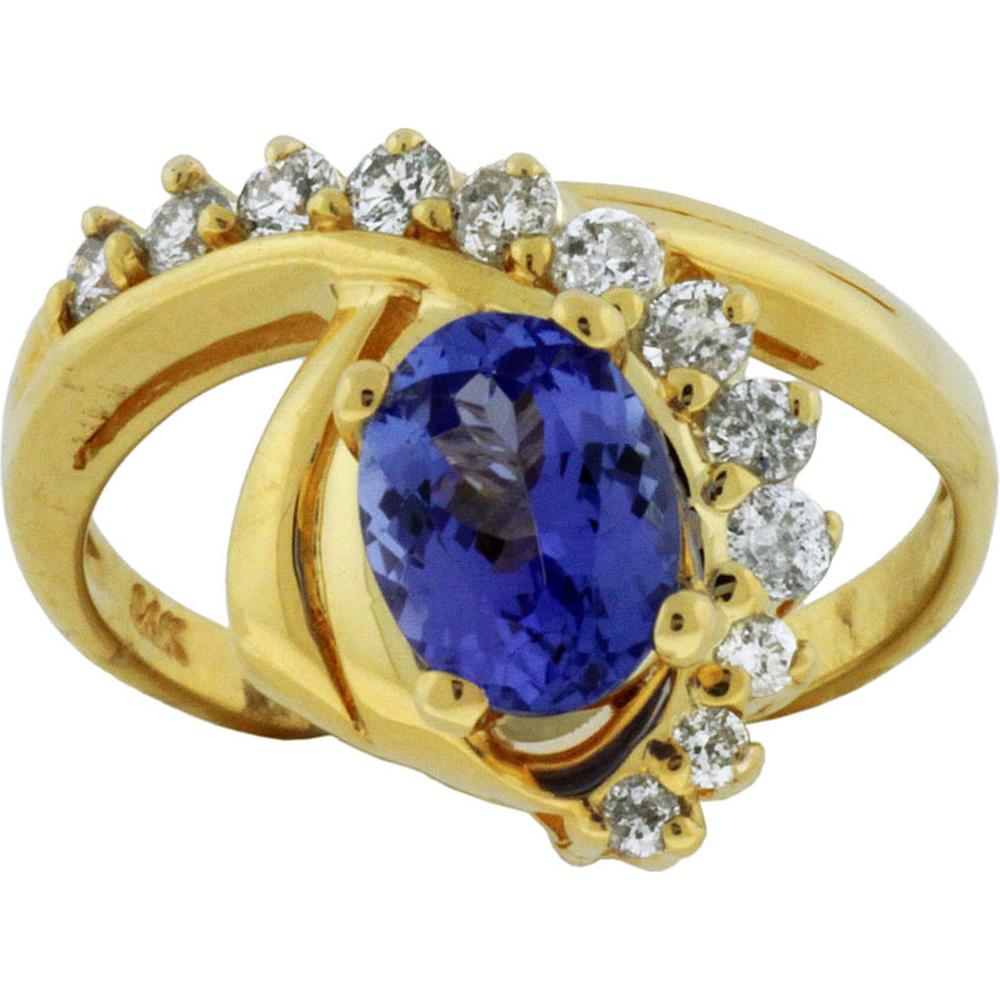 Royal 14K Yellow Gold Tanzanite & Diamond Ring - 1.30 Carat Oval Tanzanite, Round Diamonds