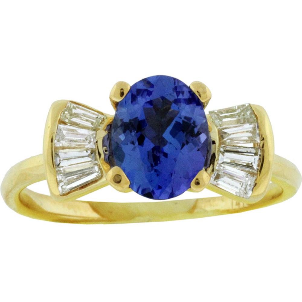 Royal 14K Yellow Gold Tanzanite & Diamond Ring - 1.30 Carat Tanzanite, 0.35 Carat Diamond Total Weight
