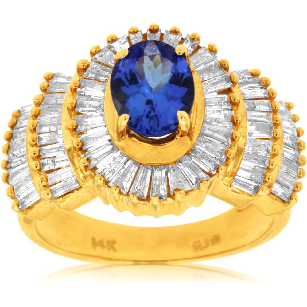 Royal 14K Yellow Gold Tanzanite & Diamond Ring - 1.30 Carat Tanzanite, 1.00 Carat Diamond Total Weight