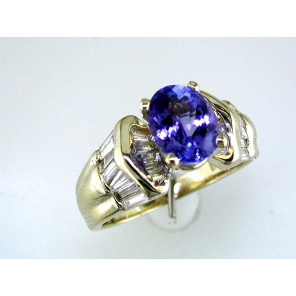 Royal 14K Yellow Gold Tanzanite & Diamond Ring - 2.10 Carat Tanzanite, 1.17 Carat Diamond Total Weight