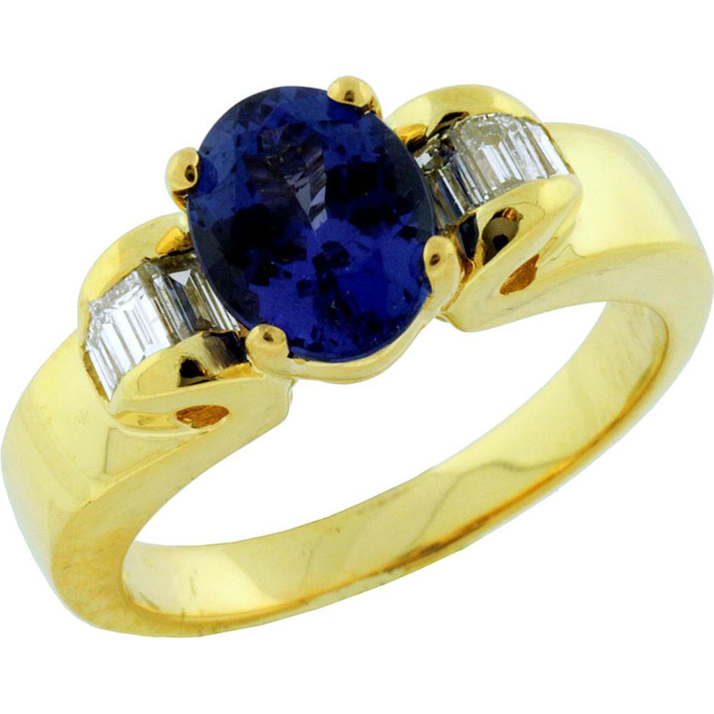 Royal 14K Yellow Gold Tanzanite & Diamond Ring - 2.10 Carat Tanzanite, Baguette Diamonds
