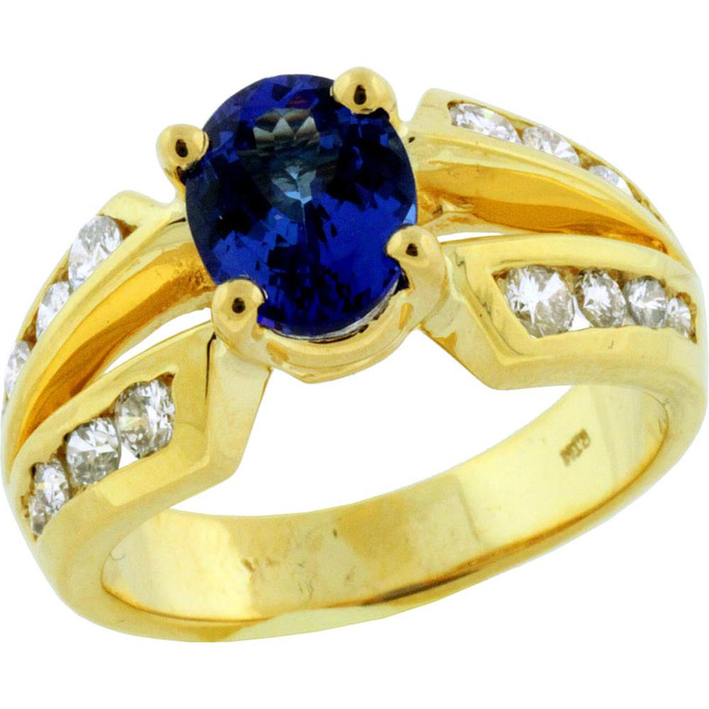 Royal 14K Yellow Gold Tanzanite & Diamond Ring - 2.15 Carat Oval Tanzanite, 0.95 Carat Round Diamonds