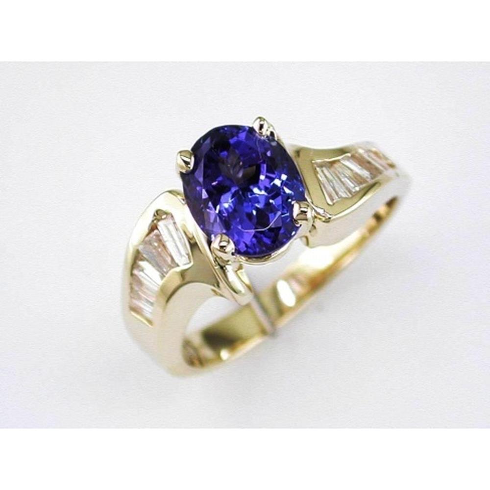 Royal 14K Yellow Gold Tanzanite & Diamond Ring - 2.20 Carat Tanzanite & 0.85 Carat Diamond Total Weight